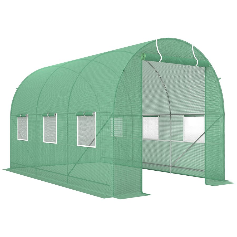 Outsunny Foliengewächshaus Tomatengewächshaus Treibhaus Folientunnel Frühbeet mit Fenster Grün 350 x 200 x 200 cm   Aosom von Outsunny