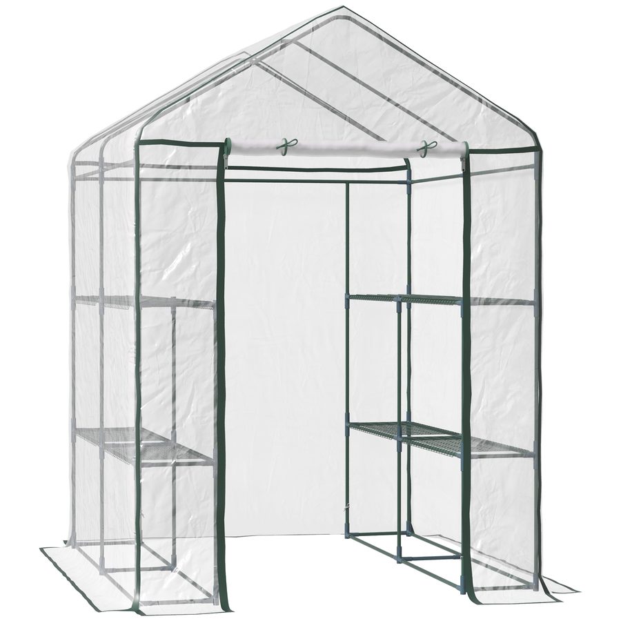Outsunny Foliengewächshaus  Begehbares Gartenhäuschen Tomatengewächshaus mit 6 Regalen, Transparent Stahl PVC, für Garten  Aosom von Outsunny