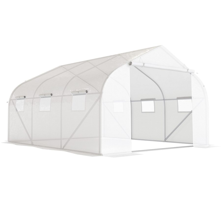 Outsunny Foliengewächshaus 4,45x2,99x2,05m  UV-Schutz Tomatenhaus, Mesh-Fenster, Winddicht, Metall, Weiß  Aosom von Outsunny