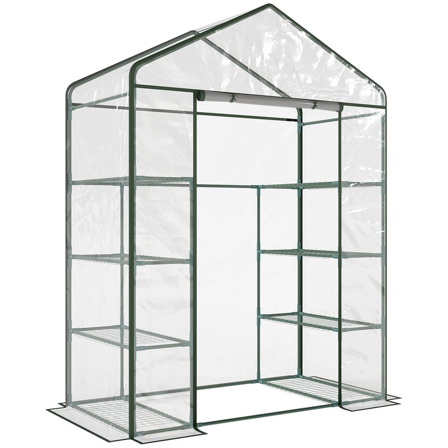 Outsunny Rechteckiges Garten- und Terrassengewächshaus 143x73x195cm, Transparente PVC-Platte und 8 Einlegeböden, aufklappbare Rolltür   Aosom von Outsunny