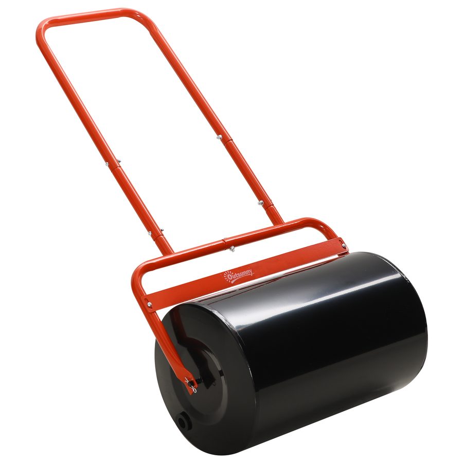 Outsunny Rasenwalze 50cm Breite, Gartenwalze befüllbar mit 38L Wasser/ 62 kg Sand, Handwalze mit U-förmigem Griff,  Rasenroller aus Stahl, Ackerwalze, Rot   Aosom von Outsunny