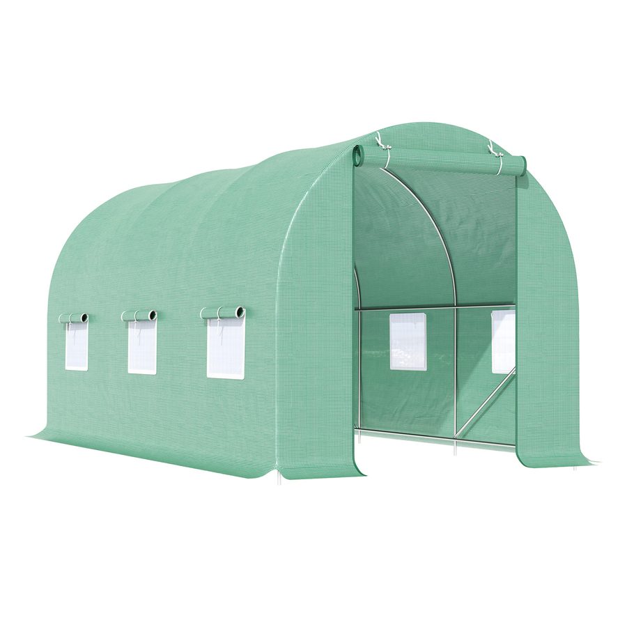 Outsunny Foliengewächshaus Tomatengewächshaus mit Fenster 445x190x200cm Treibhaus Folientunnel in Grün für Pflanzenzucht im Garten   Aosom.de von Outsunny