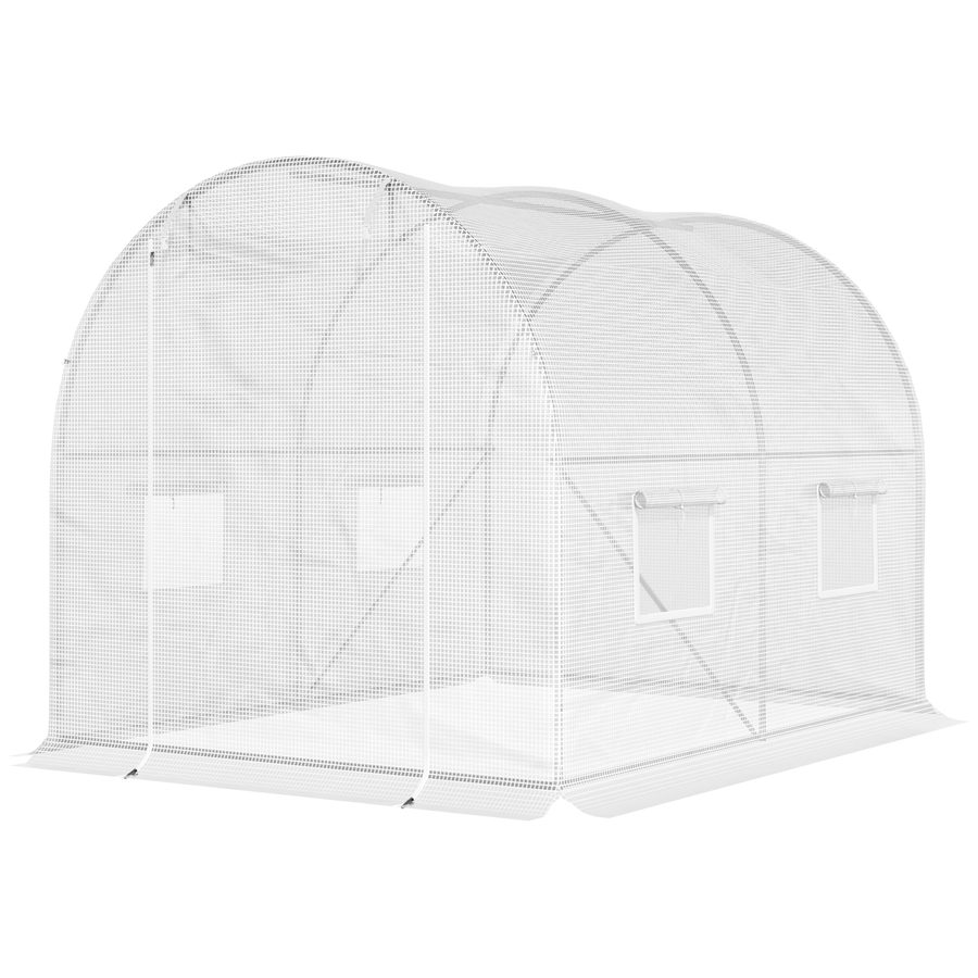 Outsunny Gartenfolientunnel 6 m² 3L x 2B x 1,9H m Verstärktes galvanisiertes Stahlrohr mit 2,4 cm Durchmesser + HDPE-Fenster Tür Weiß   Aosom von Outsunny