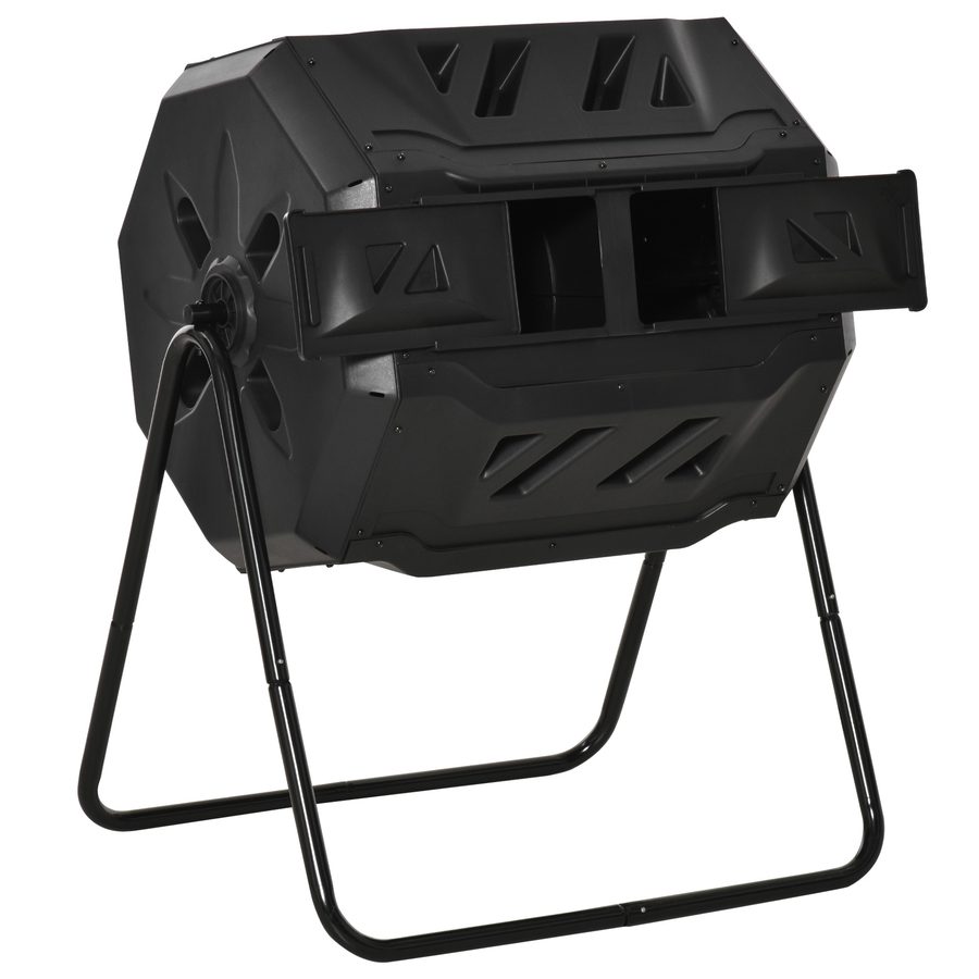 Outsunny Tumbling Compost Bin Outdoor 360° Dual Chamber Rotating Composter 43 Gallon, Black   Aosom von Outsunny