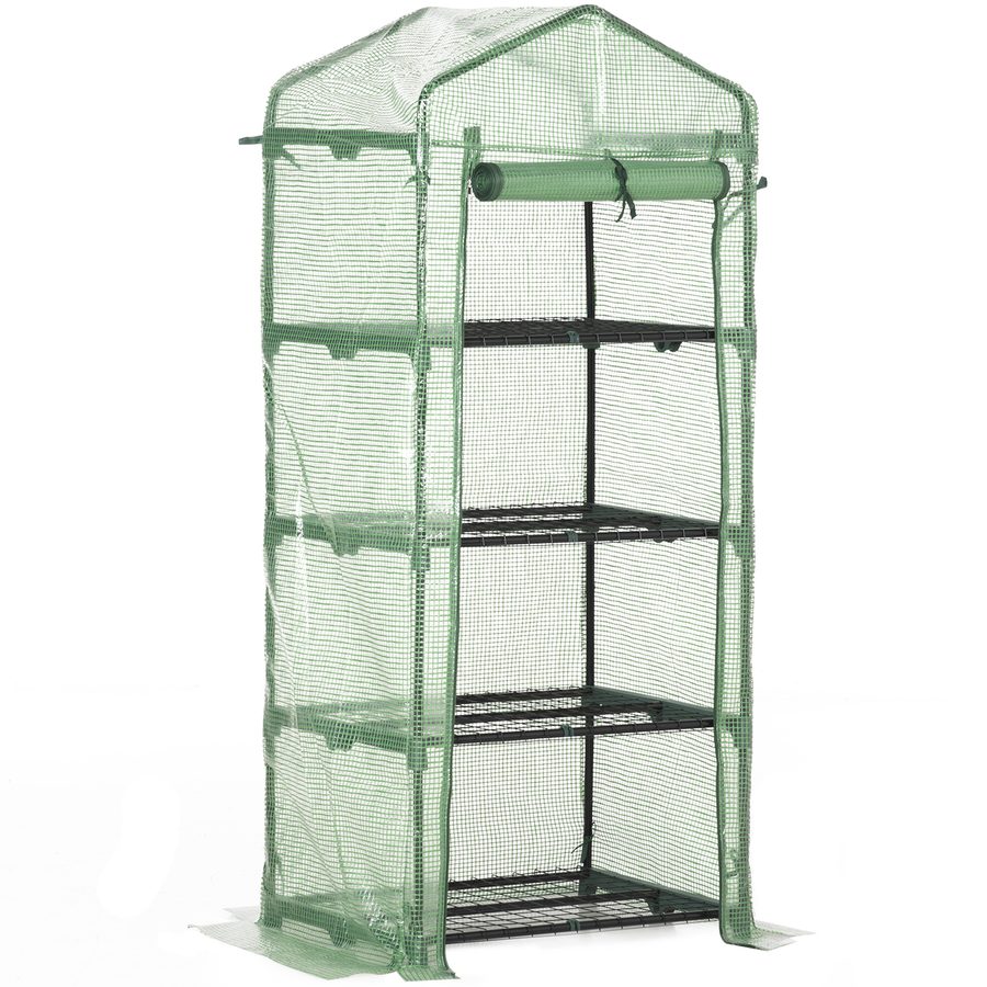 Outsunny Foliengewächshaus Treibhaus 70x50x160cm mit 4 Regalfächern für Pflanzen, Frühbeet in Grün, ideal für Gartenliebhaber   Aosom.de von Outsunny