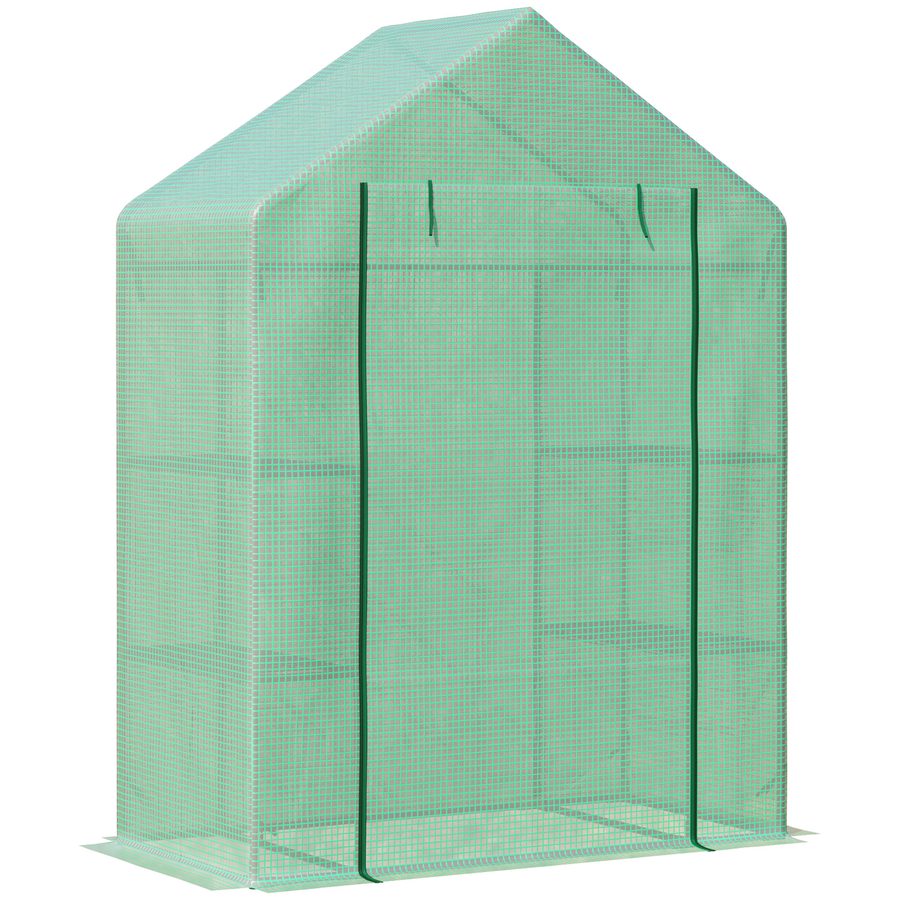 Outsunny Foliengewächshaus  Begehbares Gartenhäuschen mit 6 Regalebenen, Treibhaus für Pflanzen, mit aufrollbarem Eingang, Grün  Aosom von Outsunny