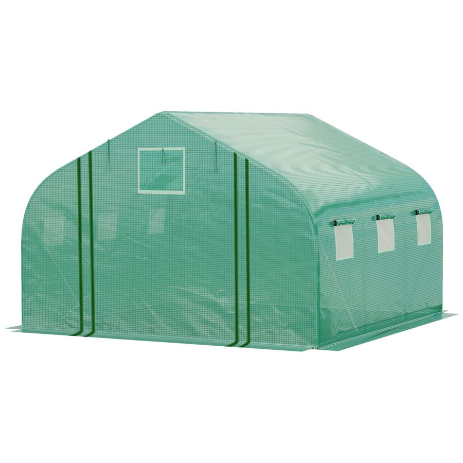 Outsunny Gartengewächshaus-Tunnel Groß 3,5 x 3 x 2 m - 6 Fenster und aufrollbare Reißverschlusstür - Feuerverzinkter Stahl PE Hochdichtefolie Grün   Aosom von Outsunny