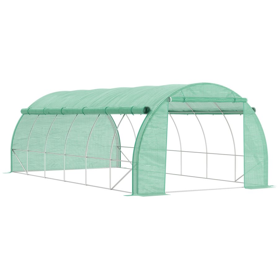 Outsunny Foliengewächshaus Polytunnel 6x3x2m mit UV-Schutz, begehbar, aufrollbare Abdeckungen aus Stahlrohr, grün   Aosom.de von Outsunny