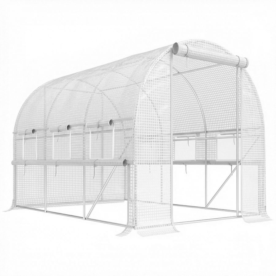 Outsunny Foliengewächshaus 2,95x2x2m Tunnel mit aufrollbaren Fenstern, UV-Schutz & winddicht, Stahlkonstruktion in Weiß   Aosom.de von Outsunny