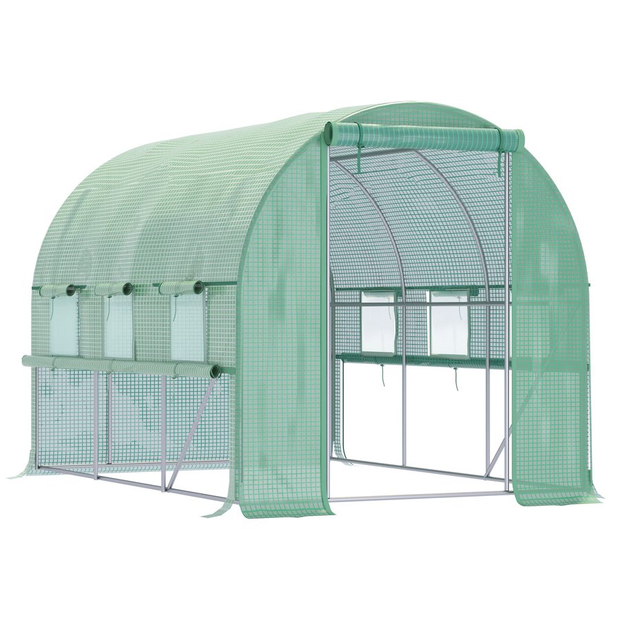 Outsunny Foliengewächshaus 2,95x2x2m Tunnel begehbar mit 6 Fenstern UV-Schutz für Pflanzenanbau im Garten   Aosom.de von Outsunny