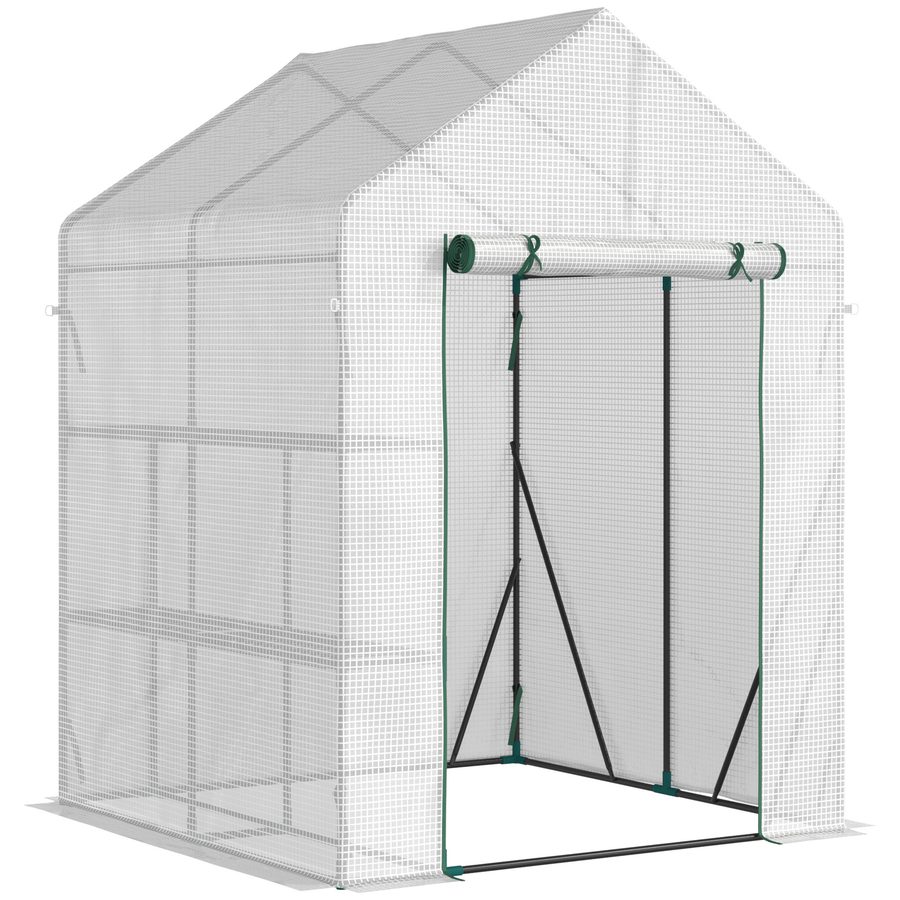 Outsunny Foliengewächshaus begehbar mit 4 Regalebenen Tomatengewächshaus Treibhaus Frühbeet Weiß PE 143x143x195cm für Garten & Pflanzen   Aosom.de von Outsunny