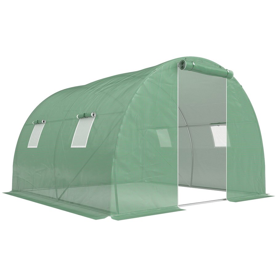 Outsunny Foliengewächshaus Polytunnel 3x3m, begehbar mit 4 Fenstern, Frostschutz, Stahlrohr, dunkelgrün für Gartenpflanzen   Aosom.de von Outsunny