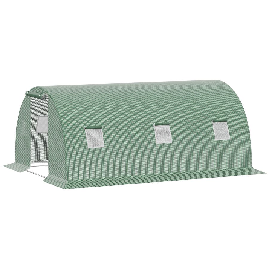 Outsunny Foliengewächshaus Polytunnel 4,5x3m begehbar mit 6 Fenstern, Frostschutz aus Stahlrohr, dunkelgrün für Garten & Pflanzen   Aosom.de von Outsunny