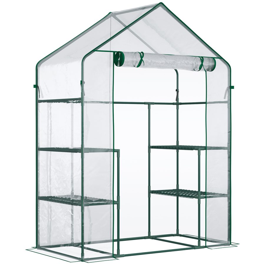 Outsunny Foliengewächshaus Begehbares Tomatengewächshaus 142x73x195cm mit 6 Regalen, transparent für Garten & Pflanzen   Aosom.de von Outsunny