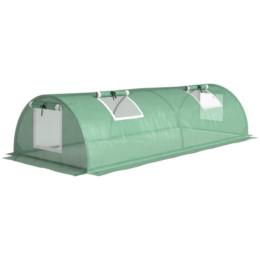 Outsunny Mini Tunnelgewächshaus Foliengewächshaus mit Mesh Fenster UV-beständig PE Folie grün 200x80x45cm ideal für Gartenpflanzen   Aosom.de von Outsunny