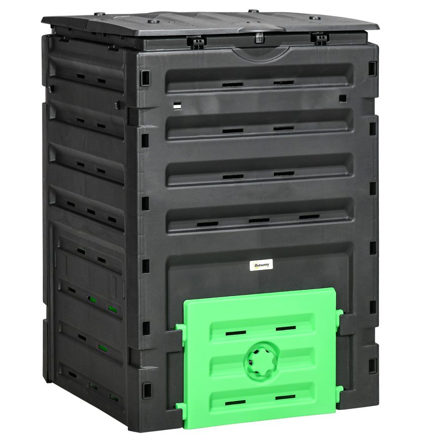 Outsunny Gartenkomposter 450 L, Komposter aus Polypropylen, 80 Belüftungsöffnungen und 2 Schiebetüren, leicht und robust, schwarz   Aosom von Outsunny