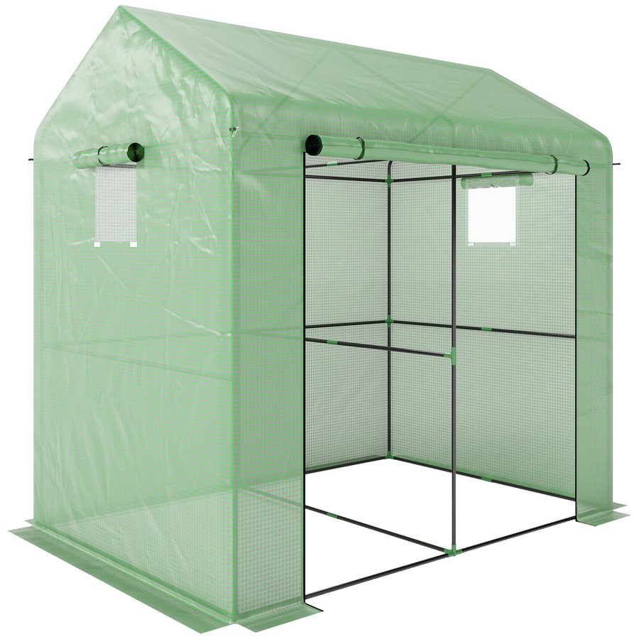 Outsunny Foliengewächshaus winddichtes Treibhaus mit Doppeltüren und Seitenfenster UV-Schutz PE grün für Garten und Pflanzen   Aosom.de von Outsunny