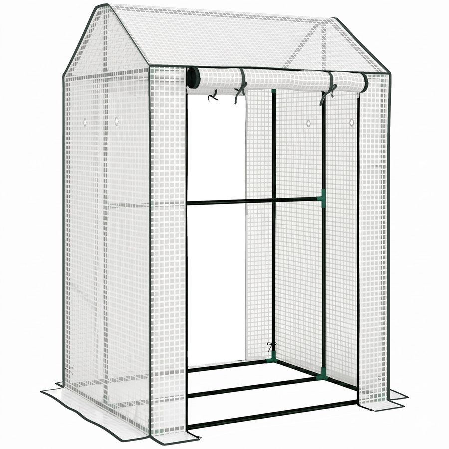 Outsunny Foliengewächshaus mit Doppeltür, winddichtes Tomatenhaus in Weiß, 100x80x150cm, ideal für Garten & Balkon   Aosom.de von Outsunny
