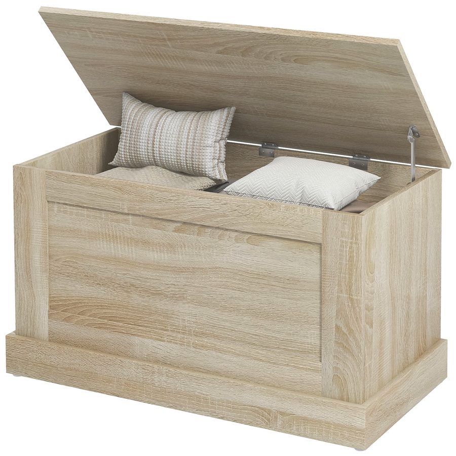 HOMCOM Aufbewahrungsbox, Spielzeugkiste aus Holz, mit Sicherheitsscharnier, für Wohnzimmer, Eingangsbereich, 80 x 40 x 45 cm, Naturholz   Aosom von HOMCOM
