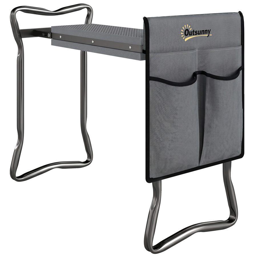 Outsunny Kniebank für Gartenarbeit klappbar Gartenhocker mit Kniekissen Werkzeugtaschen Polsterung Kniehilfe belastbar bis 150 kg Arbeitshocker zum Knien & Sitzen 58 x 28 x 49cm Grau   Aosom von Outsunny