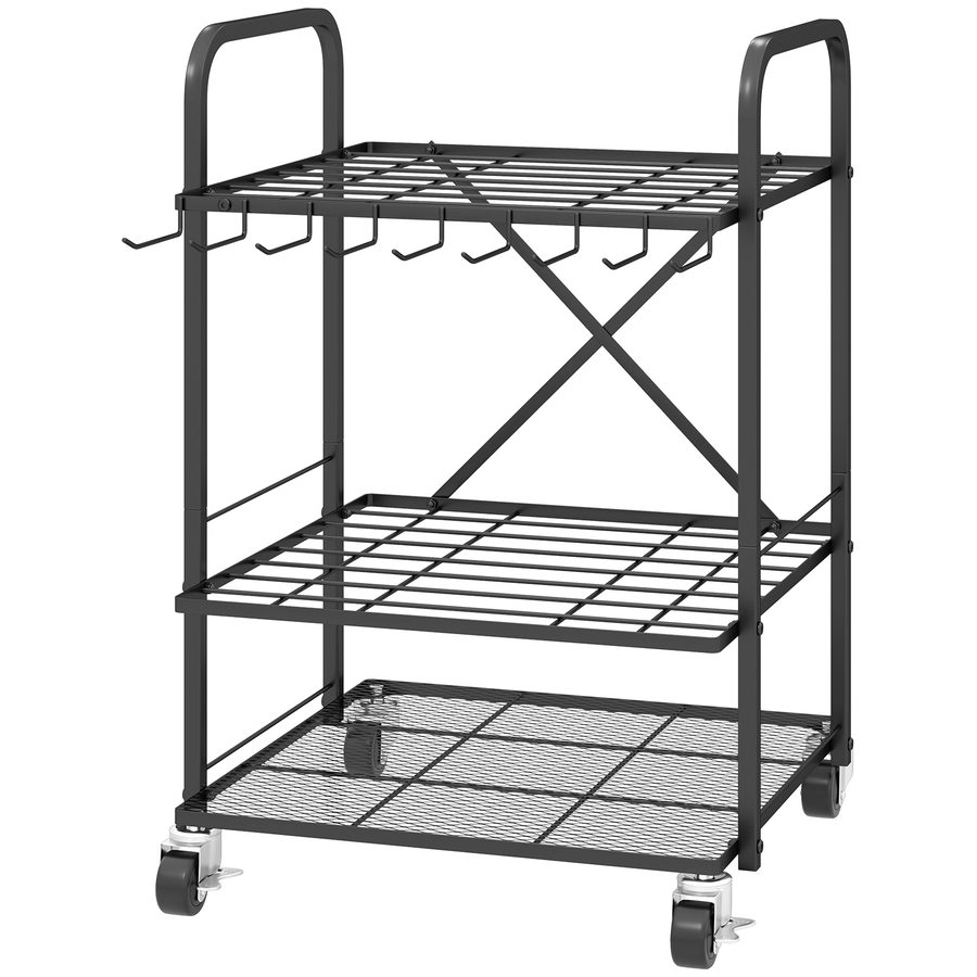 Outsunny Gartenwerkzeug-Organizer mit 9 Haken, Gartenwerkzeugträger 40 Fächer, Metall-Garagenwerkzeugträger auf Rädern für Astscheren, Schaufeln, Rechen, Schwarz   Aosom von Outsunny