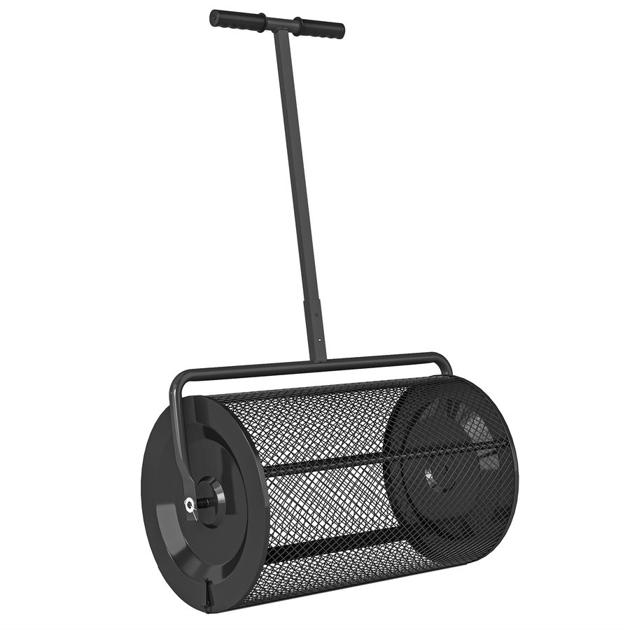Outsunny Kompoststreuer 300L 61x40cm Düngerstreuer Rasen Garten Gartenstreuer mit T-Griff Mesh-Korb Metall Saatgutstreuer Torfmoosstreuer Rasenstreuer Rasenpflege für Kompost, Mist Dünger Saat Schwarz   Aosom von Outsunny
