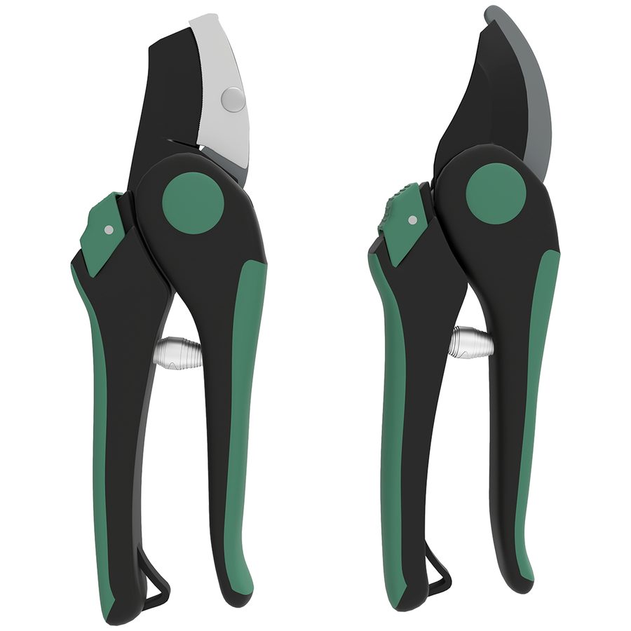 Outsunny Gartenwerkzeug Set 2 Stück Garten Werkzeug aus Metall Gartengeräte mit Bypass-Gartenschere Amboss-Gartenschere Gartenarbeit Set Gartengeschenke für Frauen und Männer Grün+Schwarz   Aosom von Outsunny