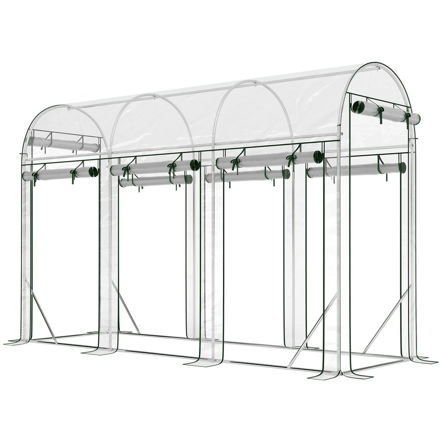 Outsunny Tunnelgewächshaus 3 m², Garten-Tunnelgewächshaus 295x100x197cm mit verzinktem Stahlrahmen, 8 aufrollbare Türen, für Außenbereich, ganzjährig, transparent   Aosom von Outsunny