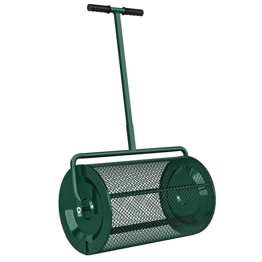 Outsunny Kompoststreuer 75L 61x40cm Düngerstreuer Rasen Garten Gartenstreuer mit T-Griff Mesh-Korb Metall Saatgutstreuer Torfmoosstreuer Rasenstreuer Rasenpflege für Kompost, Mist Dünger Saat Grün   Aosom von Outsunny