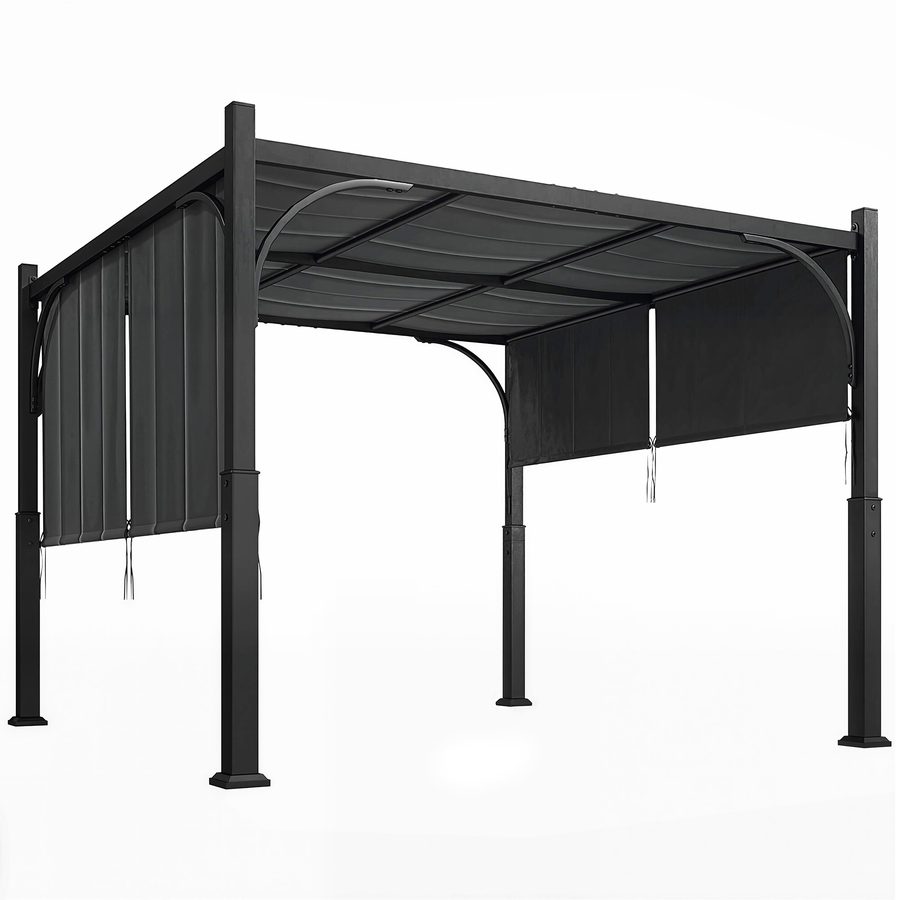 Outsunny Gartenpergola 3 x 3 m, Gartenlaube mit Schiebebaldachin, Metallgestell, Sonnenschutz für Terrasse oder Balkon, Dunkelgrau   Aosom von Outsunny