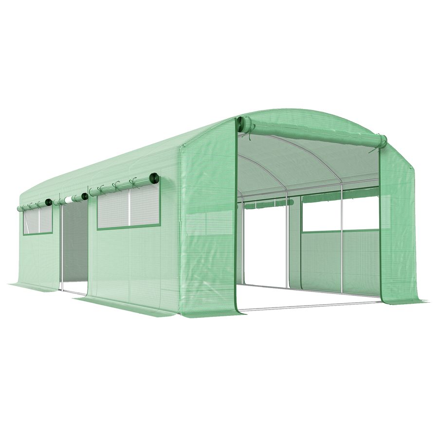 Outsunny Außengewächshaus 6x3x2 m, Tunnelgewächshaus mit 3 aufrollbaren Türen, Netzfenstern, 140 g/m² PE-Abdeckung UV-beständig und Rahmen aus verzinktem Stahl, für Anbau, Pflanzen, Grün   Aosom von Outsunny