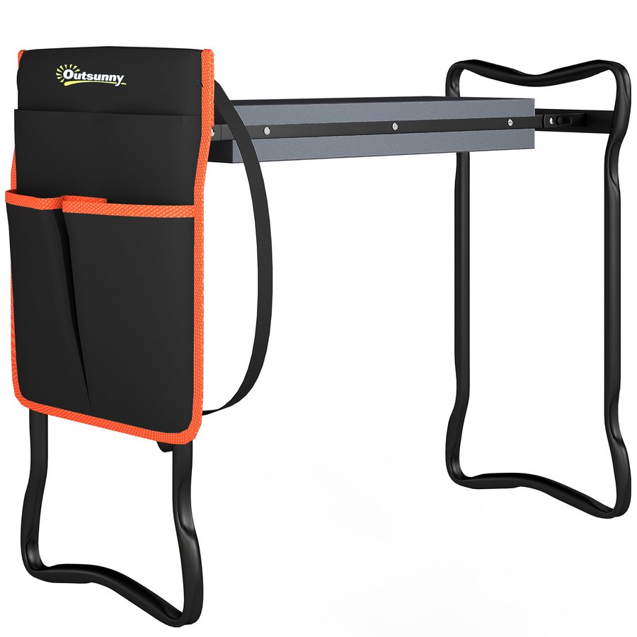 Outsunny Klappbarer Gartenhocker mit EVA-Schaumpolster, Tragbarer Gartensitz mit Werkzeugtasche am Gürtel, Belastbarkeit 150 kg, Geschenk für Gärtner, Senioren, Schwarz   Aosom von Outsunny