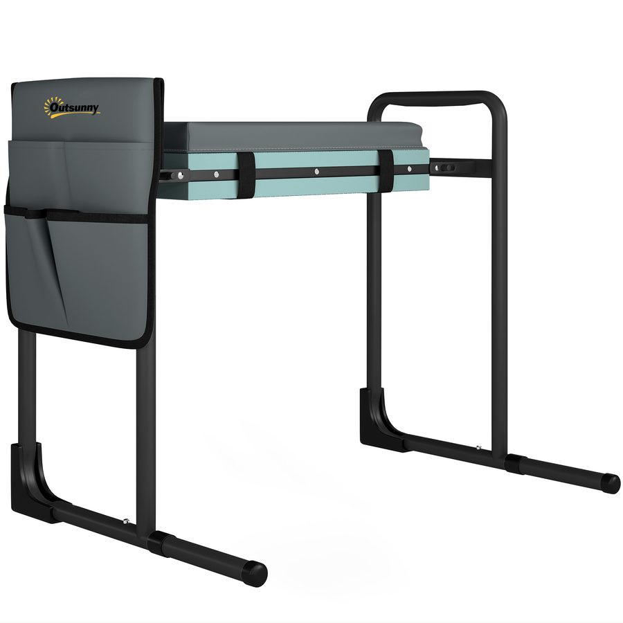 Outsunny Kniebank für Gartenarbeit Klappbar Gartenhocker mit Kniekissen, Werkzeugtaschen, Ausziehbaren Beinrohren, Kniehilfe belastbar bis 150 kg zum Knien & Sitzen 60,5 x 29 x 50 cm Dunkelgrau   Aosom von Outsunny