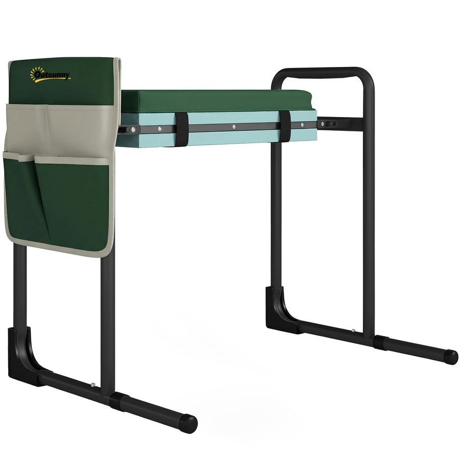 Outsunny Kniebank für Gartenarbeit Klappbar Gartenhocker mit Kniekissen, Werkzeugtaschen, Ausziehbaren Beinrohren, Kniehilfe belastbar bis 150 kg zum Knien & Sitzen 60,5 x 29 x 50 cm Grün   Aosom von Outsunny