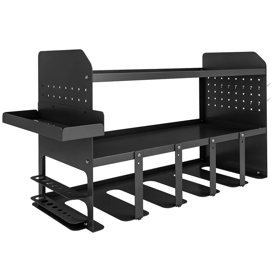 Outsunny Gartenwerkzeug-Organizer 2-stufig Gartengeräte Ständer mit Haken Seitenfach Gartenwerkzeugständer bis 50 kg Gerätehalter Mehrzweck Besenhalter für Garage, Schuppen 61,8 x 23 x 32,7cm Schwarz   Aosom von Outsunny