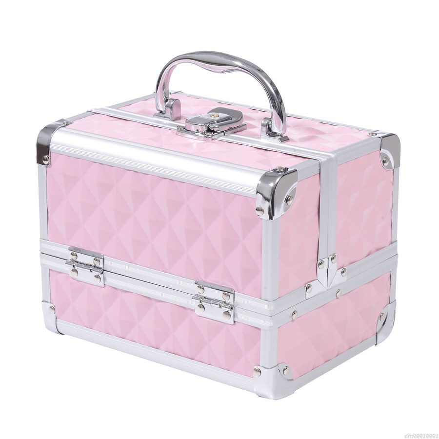 HOMCOM Kosmetikkoffer - Aufbewahrung für Schönheitsprodukte - 3-stufige Aufbewahrung mit Spiegel, 2 Schlüssel, Abmessungen 20L x 15B x 15H cm, Rosa   Aosom von HOMCOM