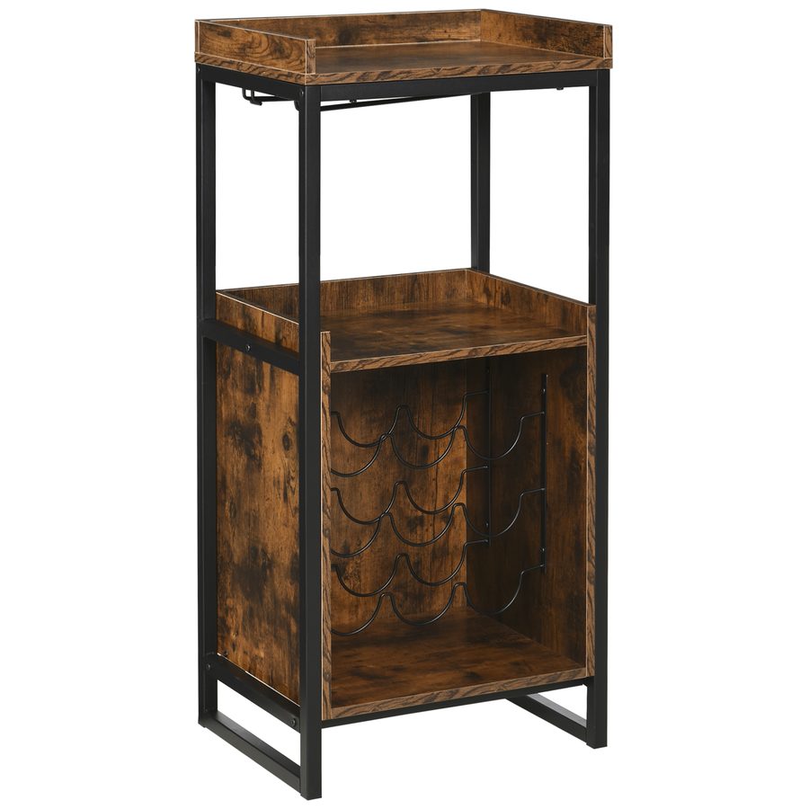 HOMCOM Weinregal für 9 Flaschen, Flaschenregal mit 2 offenen Regalen und Glashalter, Schwarz und Braun, 52 x 40 x 113 cm für Zuhause   Aosom.de von HOMCOM