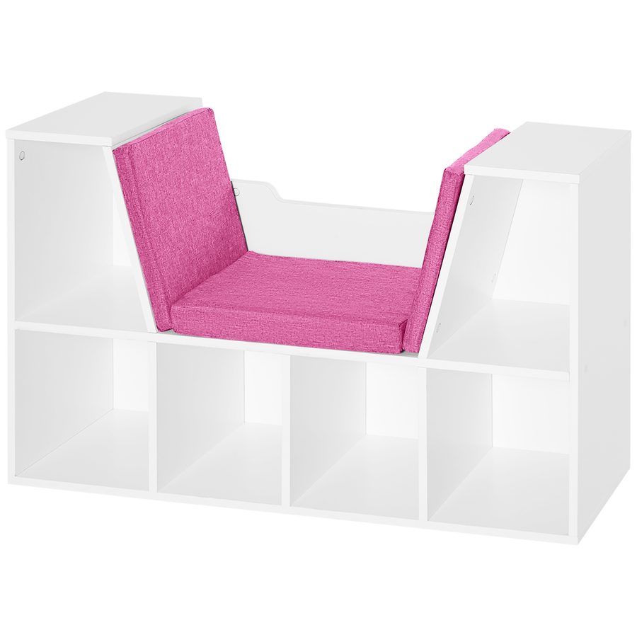 HOMCOM Bibliothek Bank 2 in 1 Design Zeitgenössisch 6 Fächer 3 Kissen inklusive 102L x 30B x 61H cm Weiß Rosa   Aosom von HOMCOM