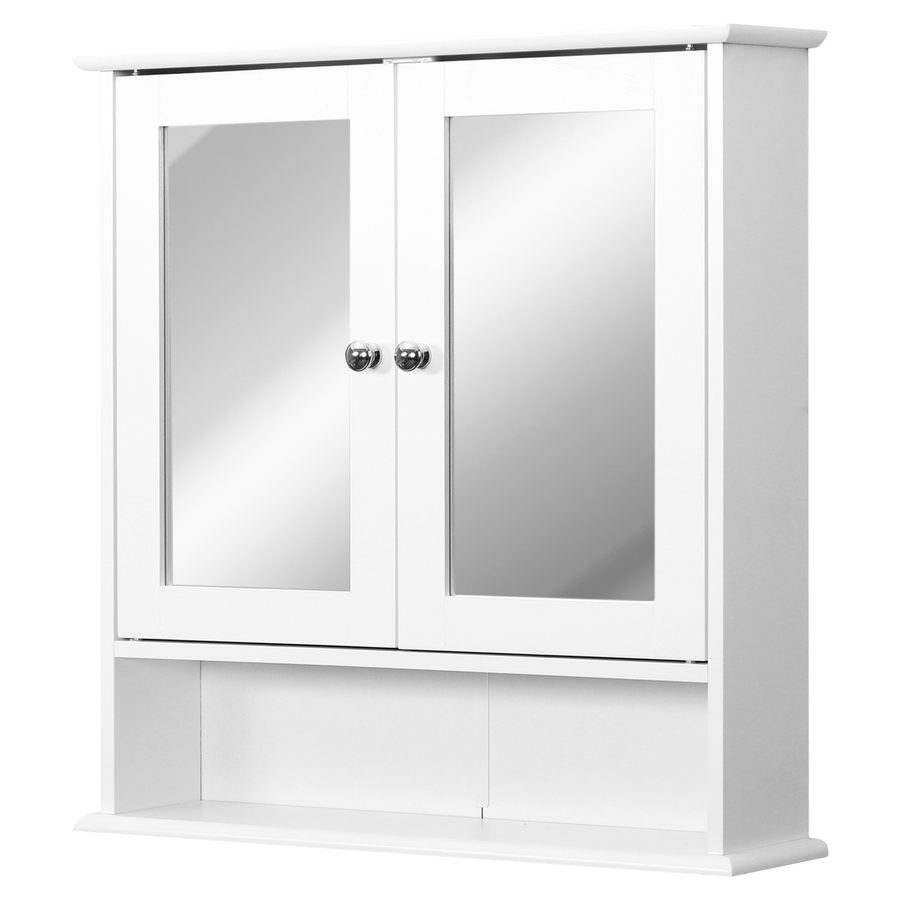 kleankin Wandspiegel Badezimmerregal 56L x 13B x 58H cm Doppeltüriger Spiegel verstellbares Regal MDF Weiß   Aosom von Kleankin