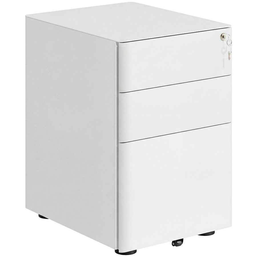 Vinsetto Rollcontainer  Mobiler Aktenschrank mit 3 Schubladen, Büroschrank, Stahl, Weiß, 39x48x59cm  Aosom von Vinsetto