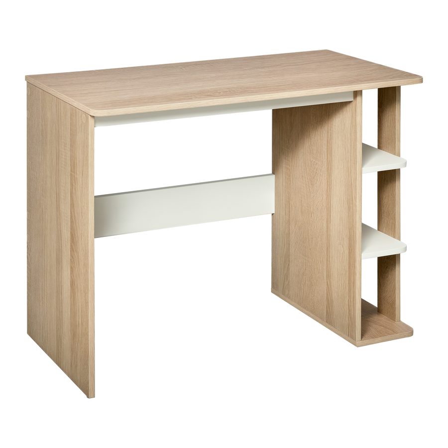 HOMCOM Schreibtisch mit Regal Bücherregal Computertisch Bürotisch 100x44x74cm aus Spanplatte in Natur und Weiß   Aosom.de von HOMCOM