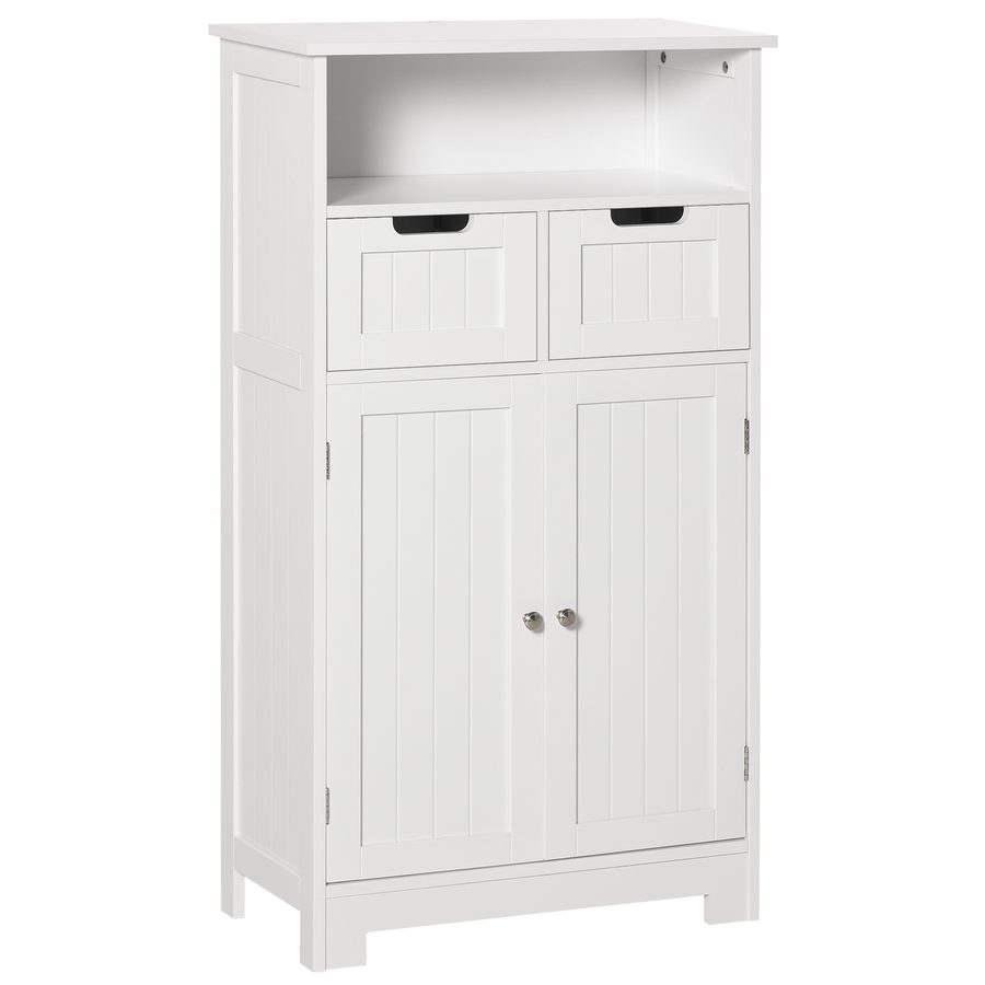 kleankin Badzimmerschrank, Badeschrank, Badkommode mit 2 Schubladen, 1 Türschrank, Ablage verstellbar, MDF, 60 x 30 x 108,8 cm, Weiß   Aosom von Kleankin