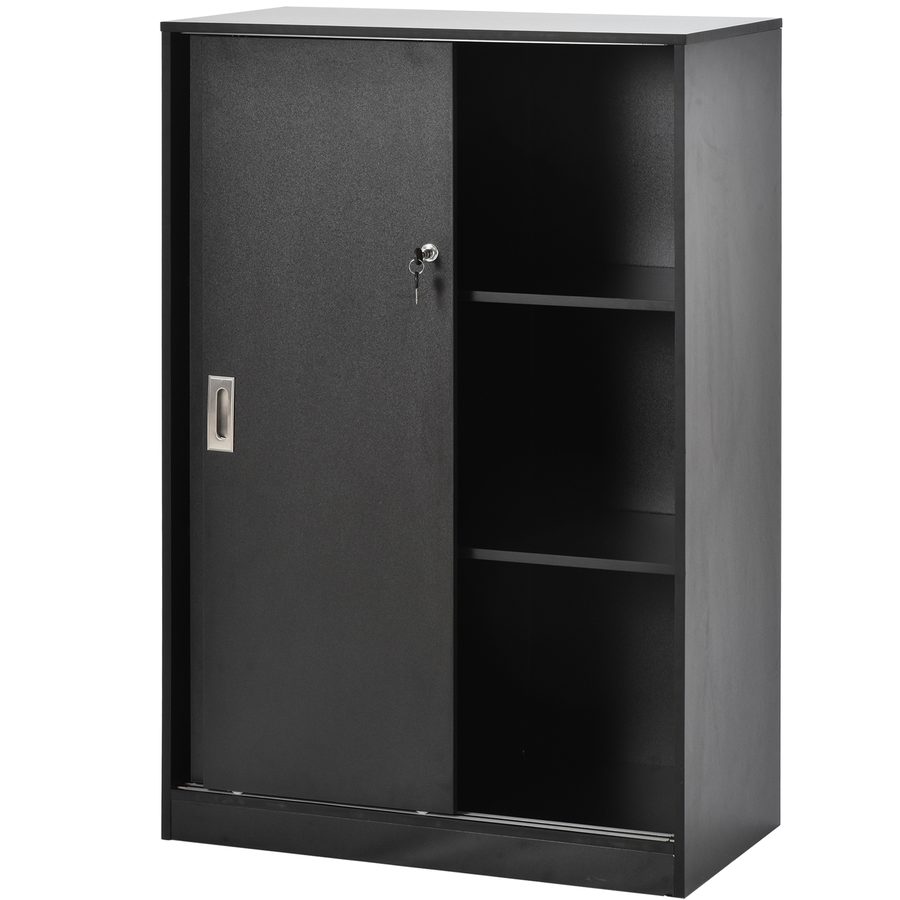 HOMCOM Aktenschrank, Büroschrank mit Türen, großer Bürocontainer mit 3 Regal und 2 Fächern, Aufbewahrungsschrank, Schwarz, 80 x 40 x 120 cm   Aosom von HOMCOM