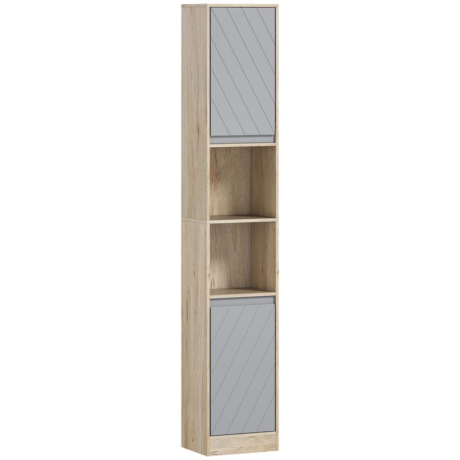 HOMCOM Badezimmerregal, Badeschrank, Küchenschrank, 2 Türschränke, 2 offenen Regalen, Spanplatte+MDF, 30 x 24 x 170cm   Aosom von HOMCOM