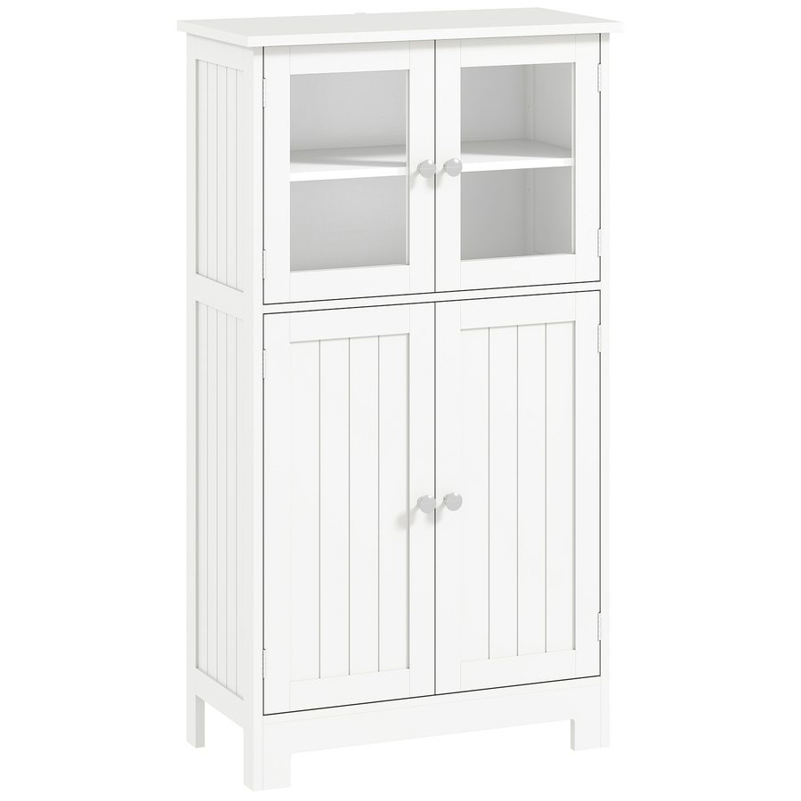 kleankin Badezimmerschrank Badschrank mit Glastüren und 2 Staufächern verstellbaren Regalebenen Mehrzweckschrank Kippschutz Weiß 60 x 30 x 108,5 cm   Aosom von Kleankin