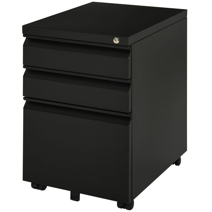 Vinsetto Rollcontainer Büroschrank mit 3 Schubladen und Rädern, konkaver Griff, aus Stahl, Schwarz für Büro & Home Office   Aosom.de von Vinsetto