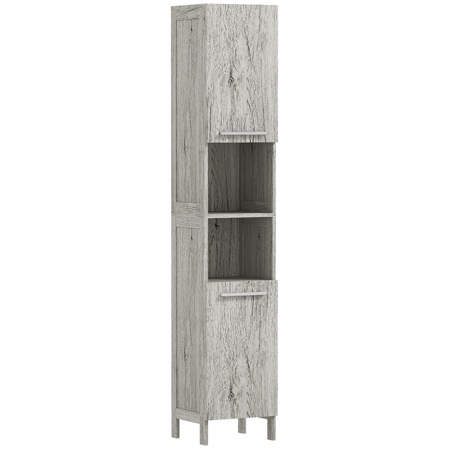 kleankin Badezimmerschrank, Hochschrank, Badschrank mit Türen, Aufbewahrungsschrank mit 2 offener Regalfächern, Toilettenschrank mit Kippschutz, Grau, 30 x 32 x 172,5 cm   Aosom von Kleankin