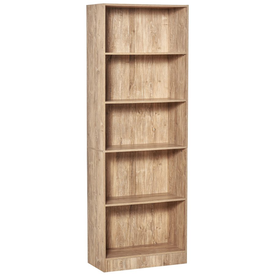 HOMCOM Bücherregal, 5-stufiges Aufbewahrungsregal mit verstellbaren Böden, Aufbewahrungsmöbel für Wohnzimmer, Büro, Schlafzimmer, 63 x 29,2 x 176 cm, natürliche Holzoptik   Aosom von HOMCOM