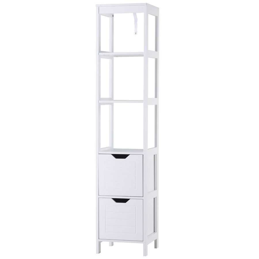 kleankin Badezimmerregal, Badeschrank, Küchenschrank mit 1 Schränke, 3 offene Regale, MDF-Platte, 30 x 30 x 144 cm, Weiß   Aosom von Kleankin