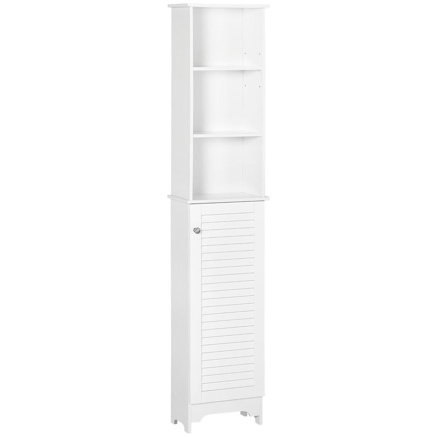 HOMCOM  Badezimmerschrank mit höhenverstellbarem Regal schmaler Badschrank Badmöbel mit Lamellentür Badezimmer-Hochschrank MDF Spanplatte Weiß   Aosom von HOMCOM